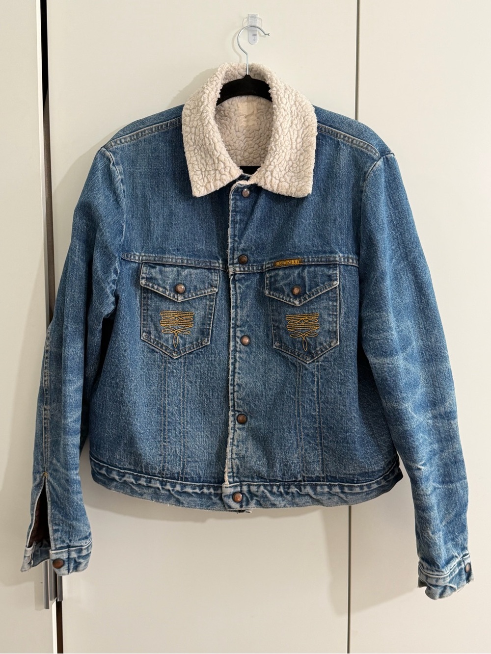 Vintage late 70s/early 80s ROUGHSHOD  Sherpa-Lined heavy Denim Jacket large